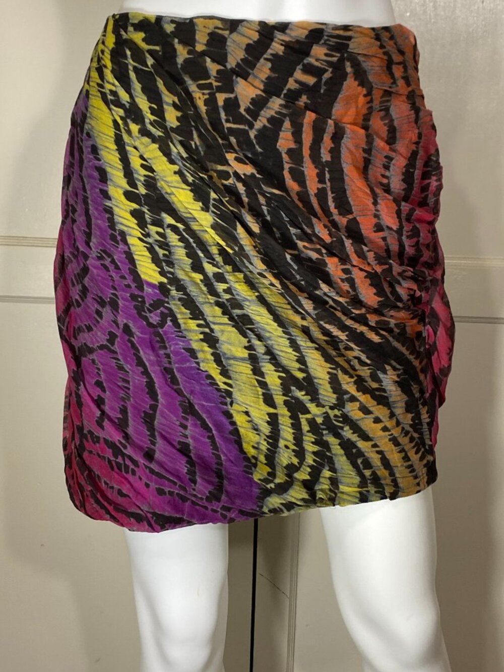 DIANE von FURSTENBERG Erosa Silk Mini Skirt Multicolor Tie-Dye Zebra Print Sz 10